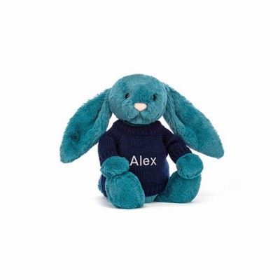 Jellycat Bashful Mineral Blue Bunny with Navy Jumper USA | 12983GTPO